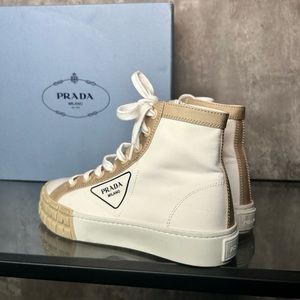 Prada Double Wheel Re-Nylon gabardine sneakers (desert beige)